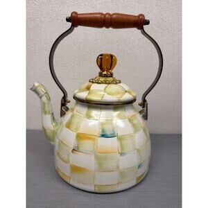 Mackenzie Childs Parchment Check Enamel Tea Kettle